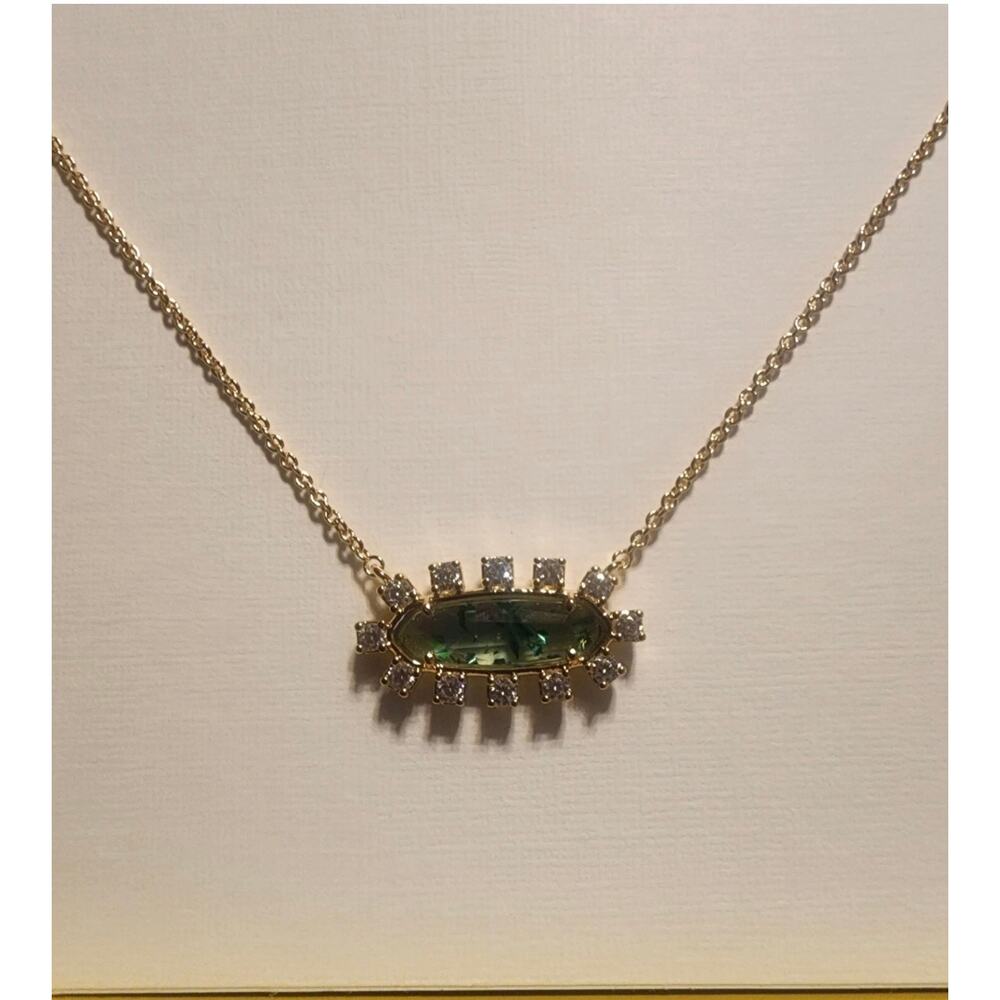 Kendra Scott Eva Framed Teal Glass Pendant Necklace NEW - Picture 6 of 9